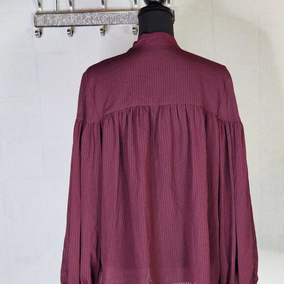 Time & Tru Metropolis Burgundy LS Tie Neck Poly Relaxed Fit Button Up Top Sz XXL - Picture 12 of 16